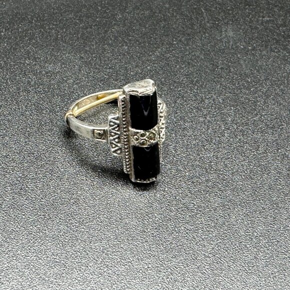 Antique Art Deco Silver 925 Ring with Black Onyx Stone *read* - Picture 4 of 12